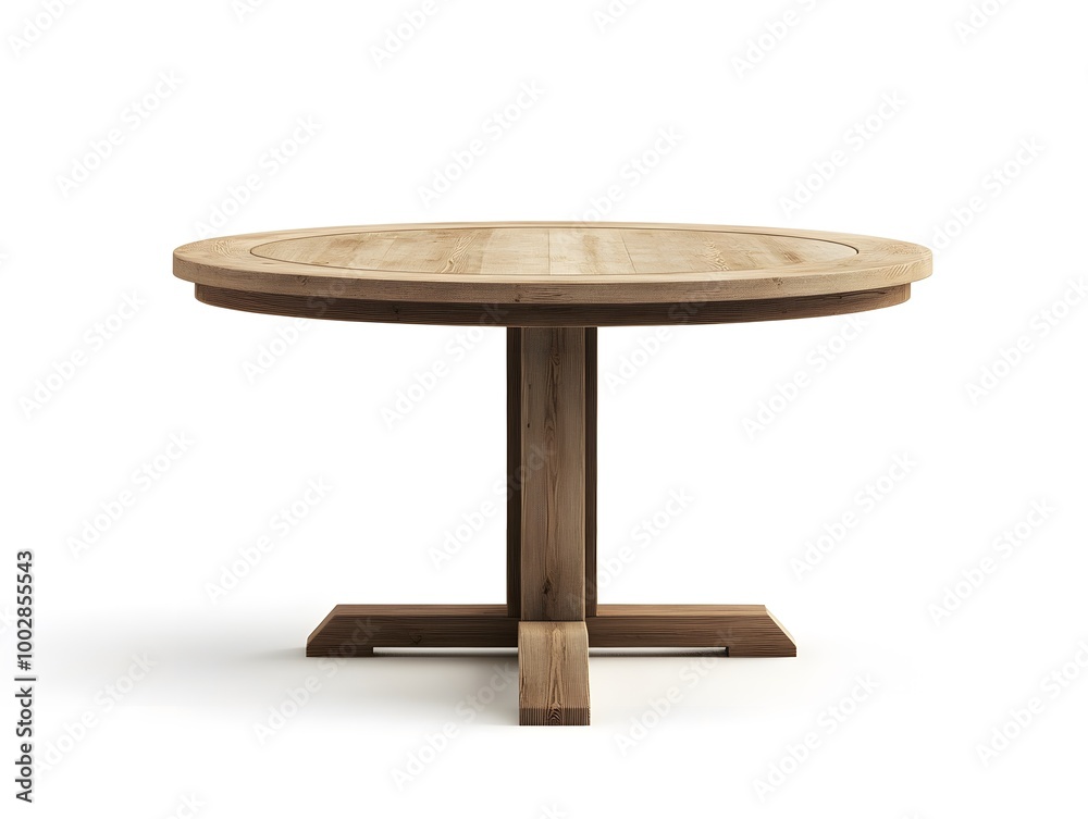 Modern Round Wooden Dining Table in Minimalist Living Room Interior