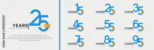 anniversary logo set. vector design blue color and orange ribbon can be use for celebration event photo