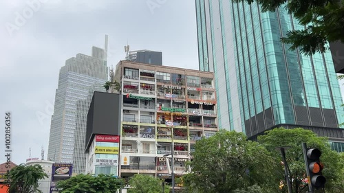 house with restaurants in ho chi minh city Ho Chi Minh city, Saigon, Vietnam, Asia Cafe apartment at daytime. apartment is a new tourist attraction located at Nguyen Hue street