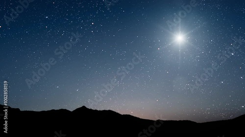 night Christmas panorama with a star in the sky