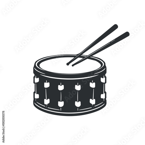 Drum and drumsticks silhouette illustration on white background