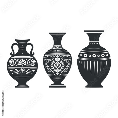 Vase set  silhouette illustration on white background