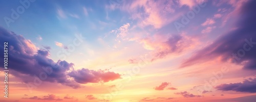 Sunset sky with colorful clouds, tranquil