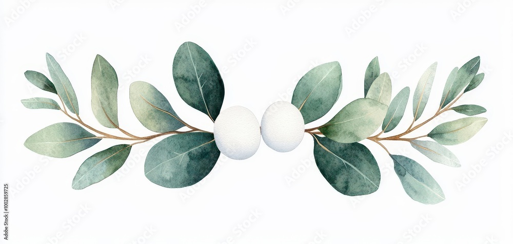 Naklejka premium Elegant greenery with delicate leaves and eggs, perfect for spring decorations or fresh, natural designs in various projects.