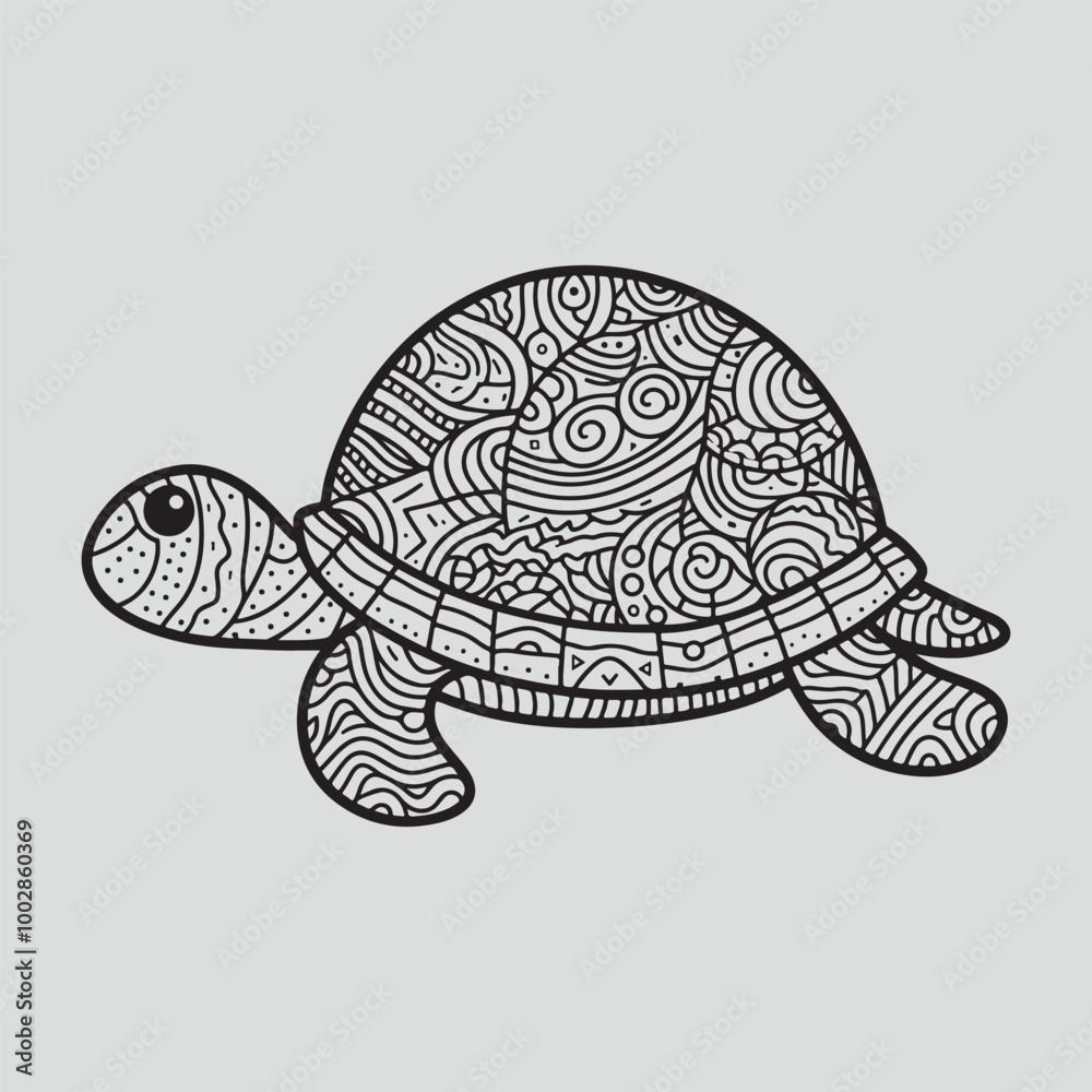 Fototapeta premium Turtle mandala style illustration for the coloring page, silhouette pattern illustration isolated on white background