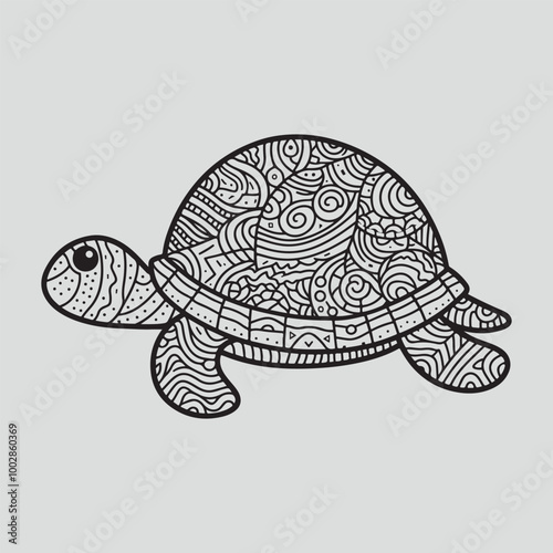 Turtle mandala style illustration for the coloring page, silhouette pattern illustration isolated on white background