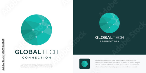 Global technology vector logo icon template with connection concept