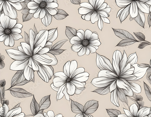 seamless Hand drawn flower bouquet lines flower background