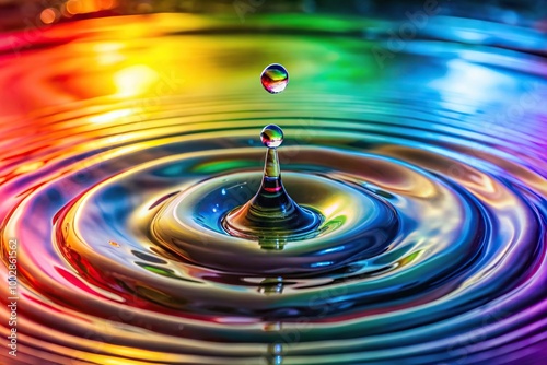 A focal point where water droplets converge into a rainbow of colors photo