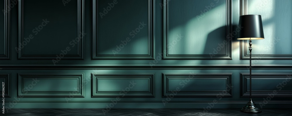 Dark Green Wainscot Wall with Floor Lamp, Interior Design, Wall Decor, wall decor, interior design Dark Green Wainscot Wall with Floor Lamp, Interior Design, Wall Decor, wall decor, interior design