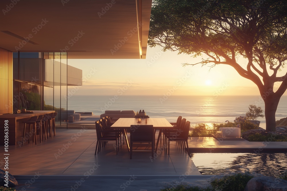 Fototapeta premium beach, sea, chair, table, sunset, ocean, sky, chairs, 