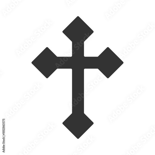 Cross vector shape symbol. Christianity sign. Christian religion icon. Catholic and protestant faith logo or image. Gothic crucifix. Black silhouette isolated on white background.
