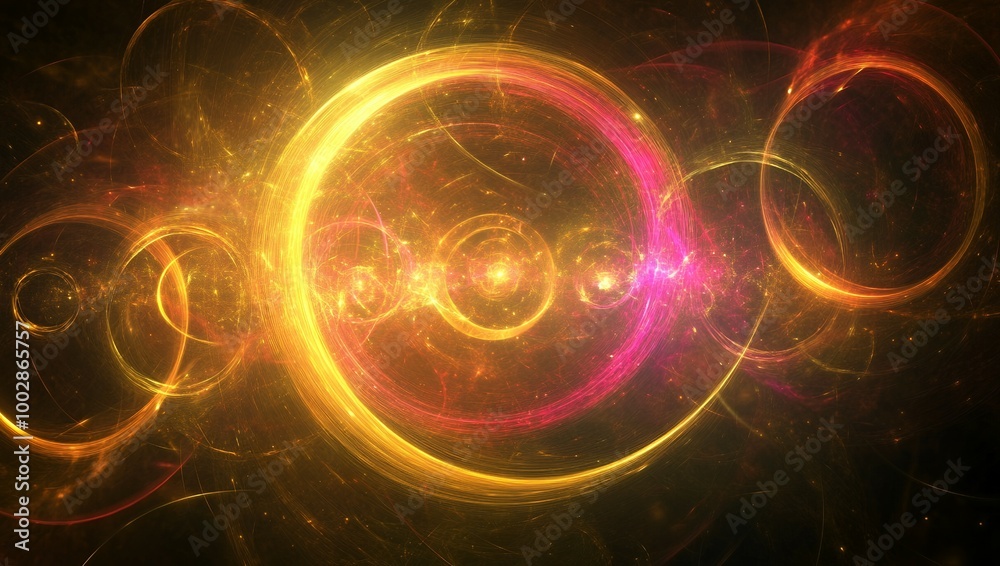 Fototapeta premium Abstract art with bright gold and pink circles