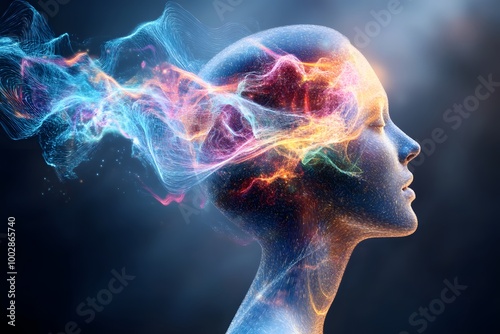 Waves of energy flowing from a person’s mind, illustrating the manifestation