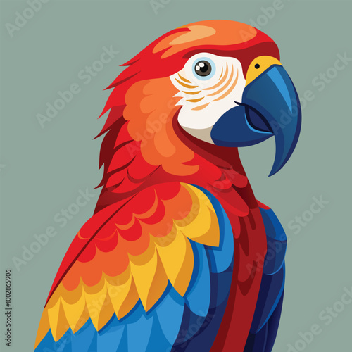 blue and yellow macaw ara A scarlet macaw perched against a simple background, its red, blue, and yellow feathers standing out vividly vector animal illustration of A scarlet macaw preening its feathe