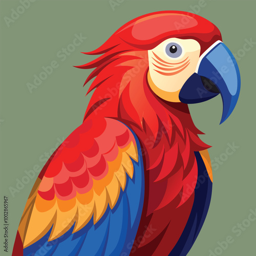 blue and yellow macaw ara A scarlet macaw perched against a simple background, its red, blue, and yellow feathers standing out vividly vector animal illustration of A scarlet macaw preening its feathe