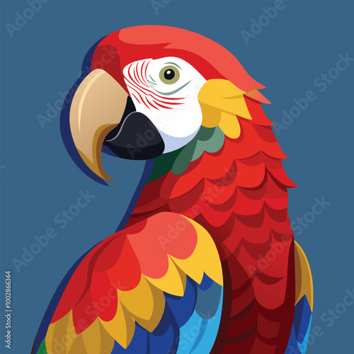 blue and yellow macaw ara A scarlet macaw perched against a simple background, its red, blue, and yellow feathers standing out vividly vector animal illustration of A scarlet macaw preening its feathe