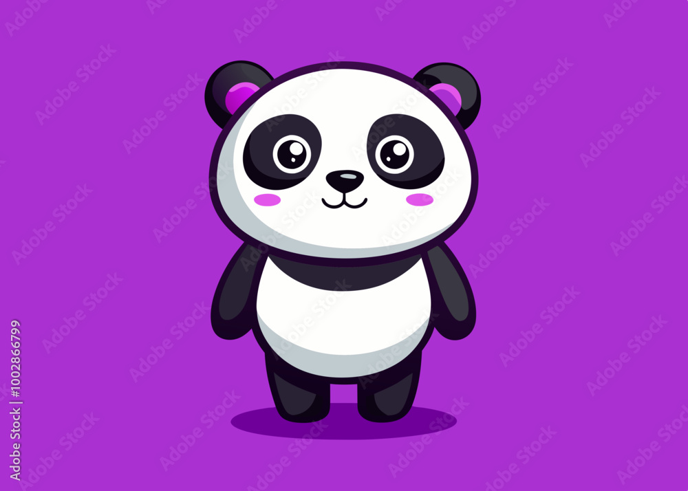 Naklejka premium Cartoon Panda a on a purple background