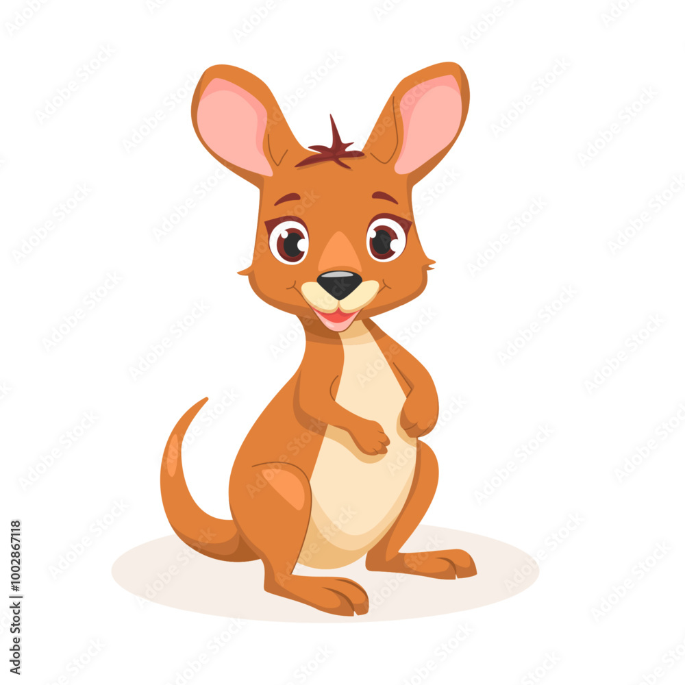 Cute cartoon Kangaroo, wild animal baby kangaroo. Nature safari little kangaroo vector illustration isolated on white background. Cute cartoon Kangaroo, wild animal baby kangaroo. Nature safari little kangaroo vector illustration isolated on white background.