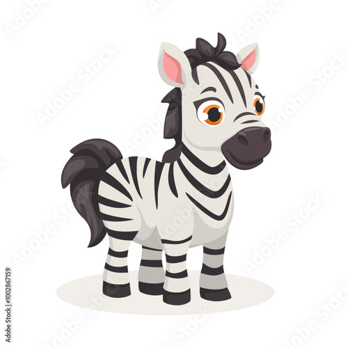 Cute cartoon Zebra, wild animal baby zebra. Nature safari little zebra vector illustration isolated on white background.