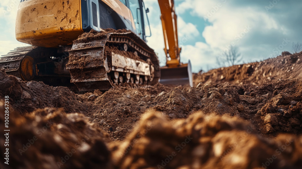 Fototapeta premium Backhoes digging the soil 