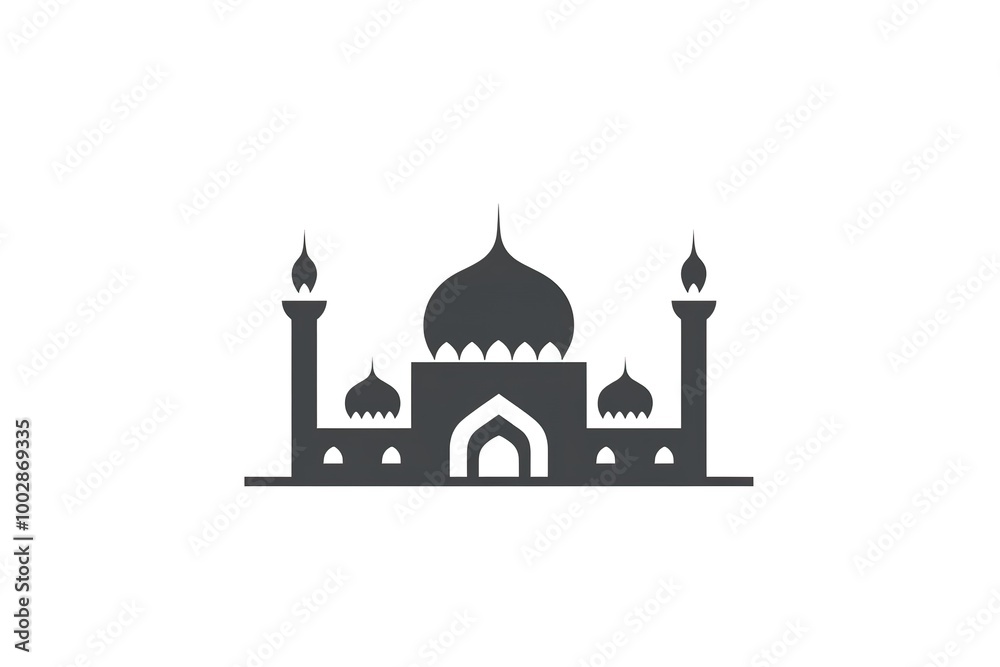 Mosque silhouette icon. Islamic building in black and white style illustration
