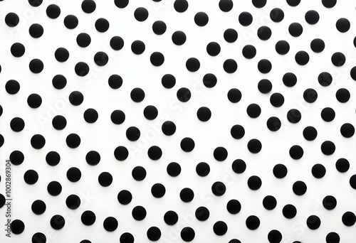 A seamless pattern of small black dots scattered randomly across a white background