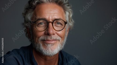 Elderly man with glasses, gray hair, and beard smiling warmly in a closeup portrait.