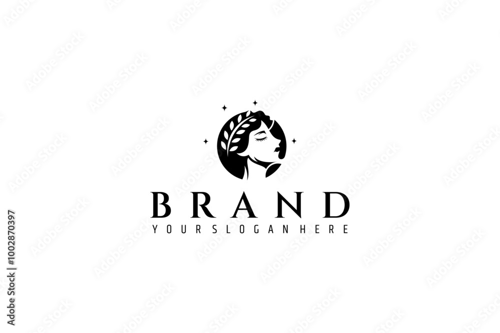 © FendyTerisno - Goddess woman logo in flat design style decorated with stars