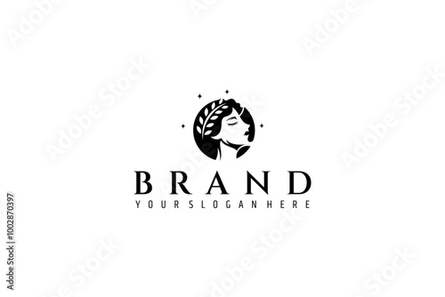 Goddess woman logo in flat design style decorated with stars