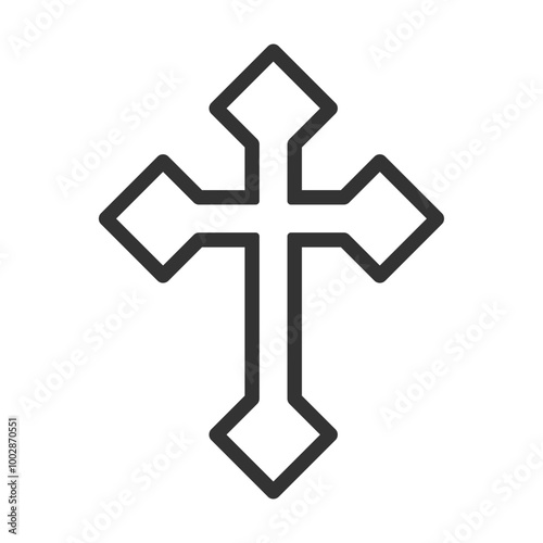 Cross vector shape symbol. Christianity sign. Christian religion icon. Catholic and protestant faith logo or image. Gothic crucifix. Black silhouette isolated on white background.