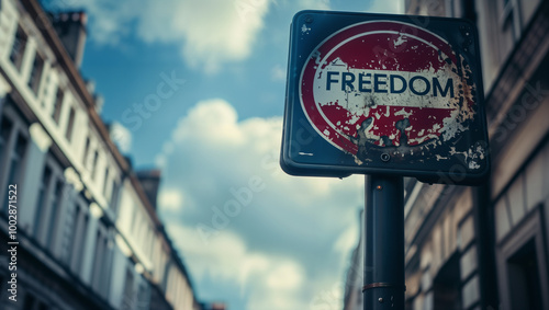 a funny interpretation of a traffic sign with the text "FREEDOM" on it