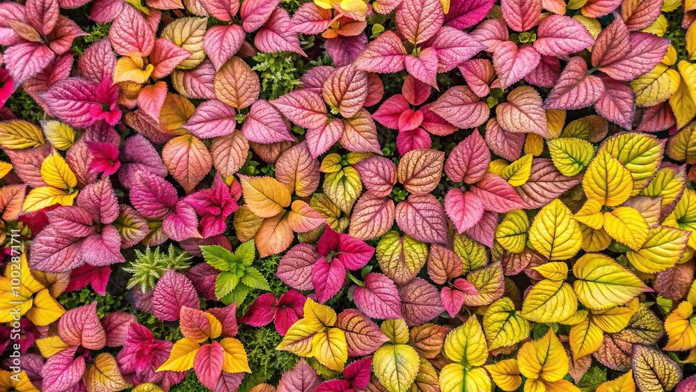 A pink and yellow leaf bed aerial view layer A pink and yellow leaf bed aerial view layer