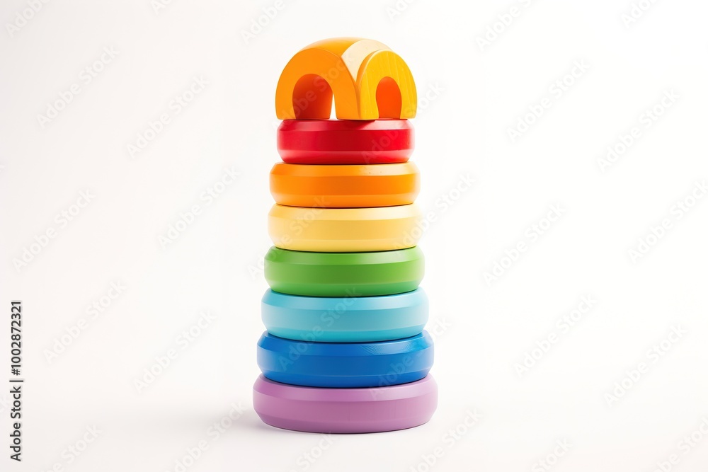 Pyramid build from colored rings on white background.
Pyramid build from colored rings on white background.