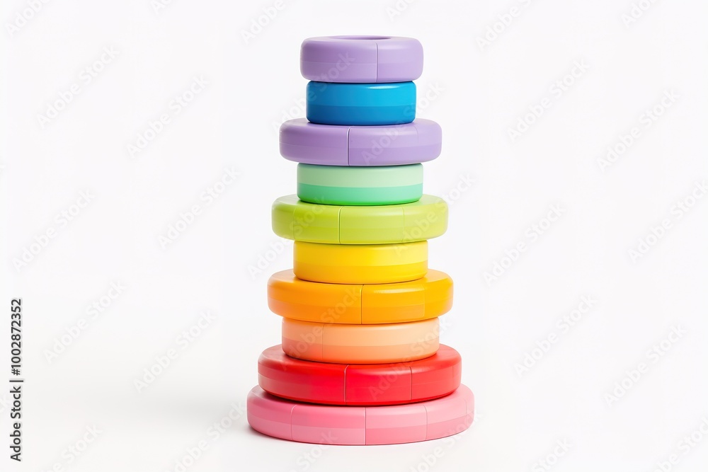 Pyramid build from colored rings on white background.
Pyramid build from colored rings on white background.