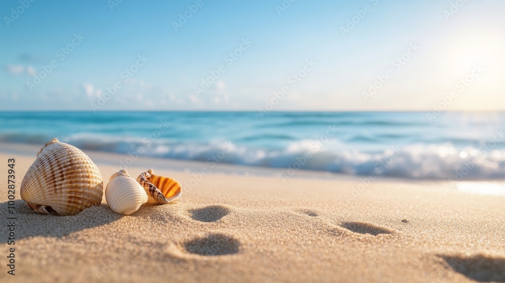 Gleaming Seashells Basking in the Early Morning Light on a Serene Tropical Beach Gleaming Seashells Basking in the Early Morning Light on a Serene Tropical Beach