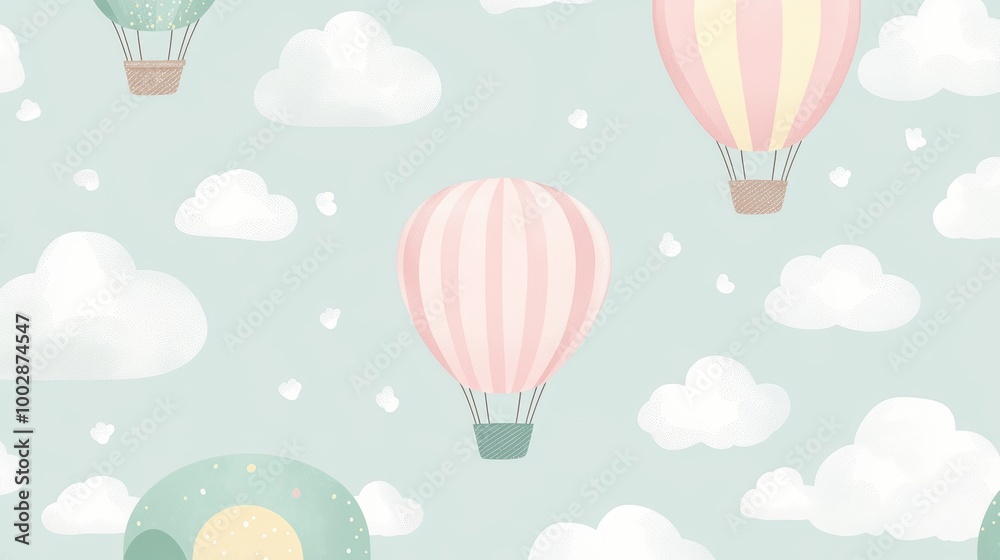 Hot air balloons and clouds pattern on