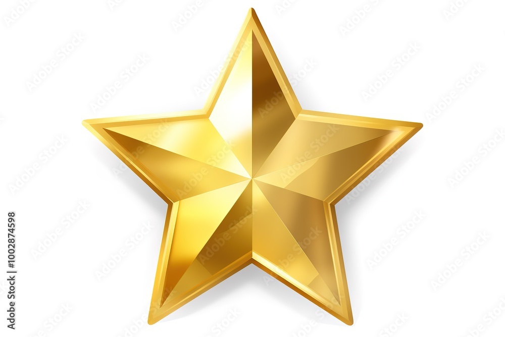 A golden star with a reflective surface and a three-dimensional design against a white backdrop. A golden star with a reflective surface and a three-dimensional design against a white backdrop.