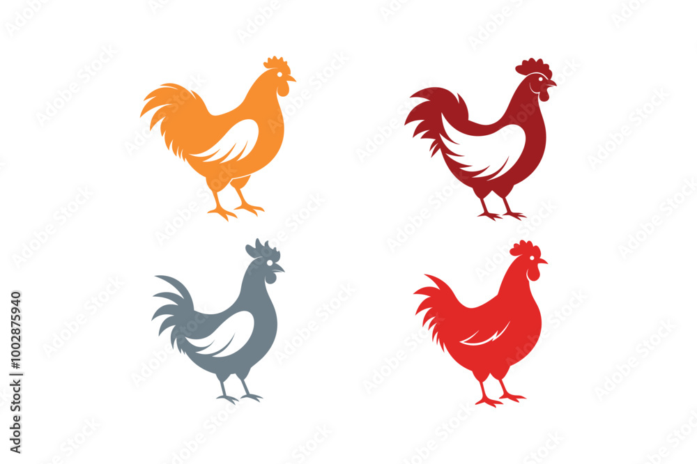Vector illustrations of chicken and rooster on white background Vector illustrations of chicken and rooster on white background