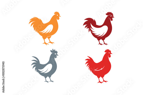 Vector illustrations of chicken and rooster on white background