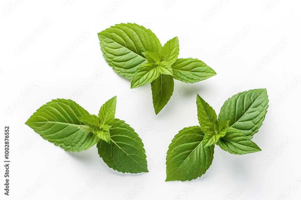 Fresh mint leaves isolated on white background. top view Fresh mint leaves isolated on white background. top view