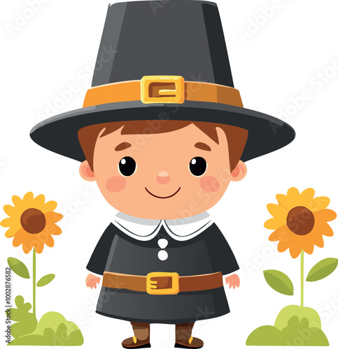Cute pilgrim vector illustration. Thanksgiving celebration