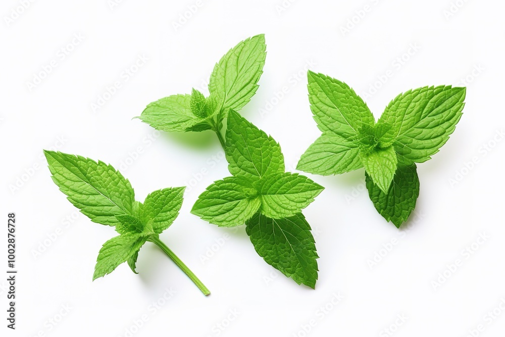 Fresh mint leaves isolated on white background. top view Fresh mint leaves isolated on white background. top view