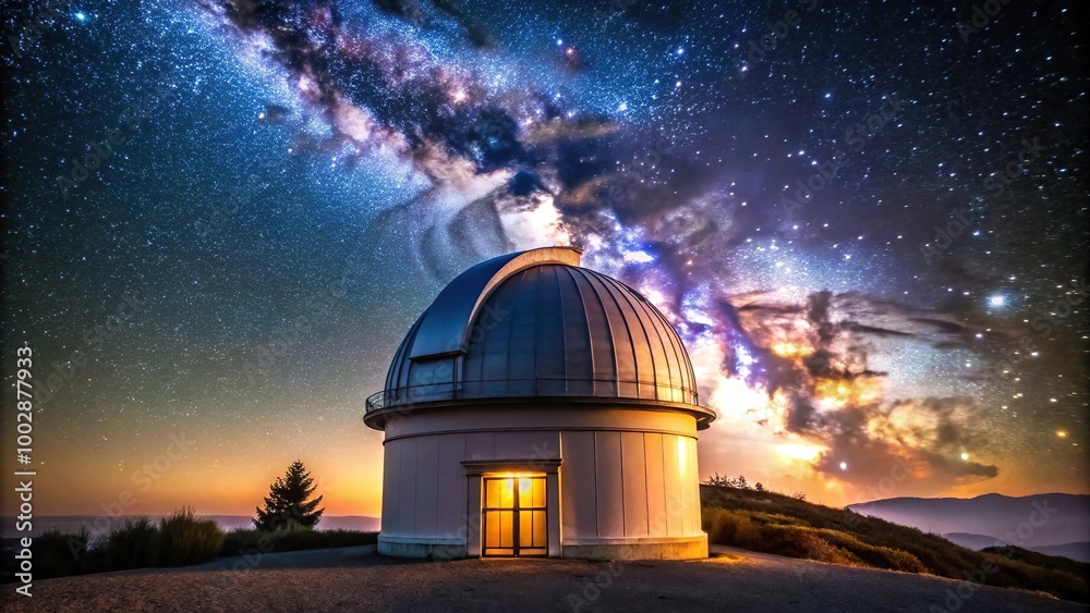 A stunning image of an astronomical observatory under a beautiful starry night sky A stunning image of an astronomical observatory under a beautiful starry night sky