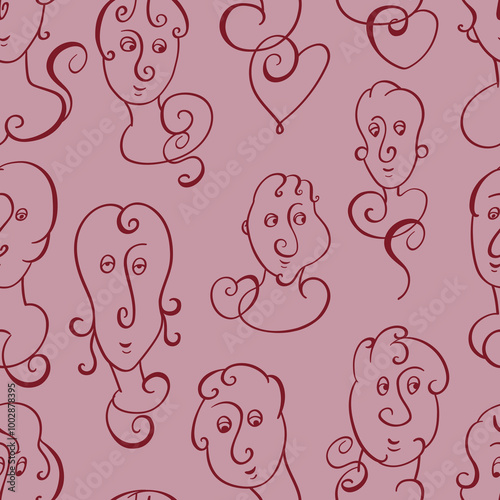 Seamless background with funny faces of anthropomorphic creatures. Humorous characters with different emotions