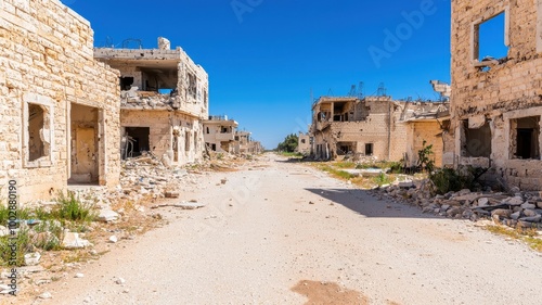 Desolate Cityscape in Ruins After War