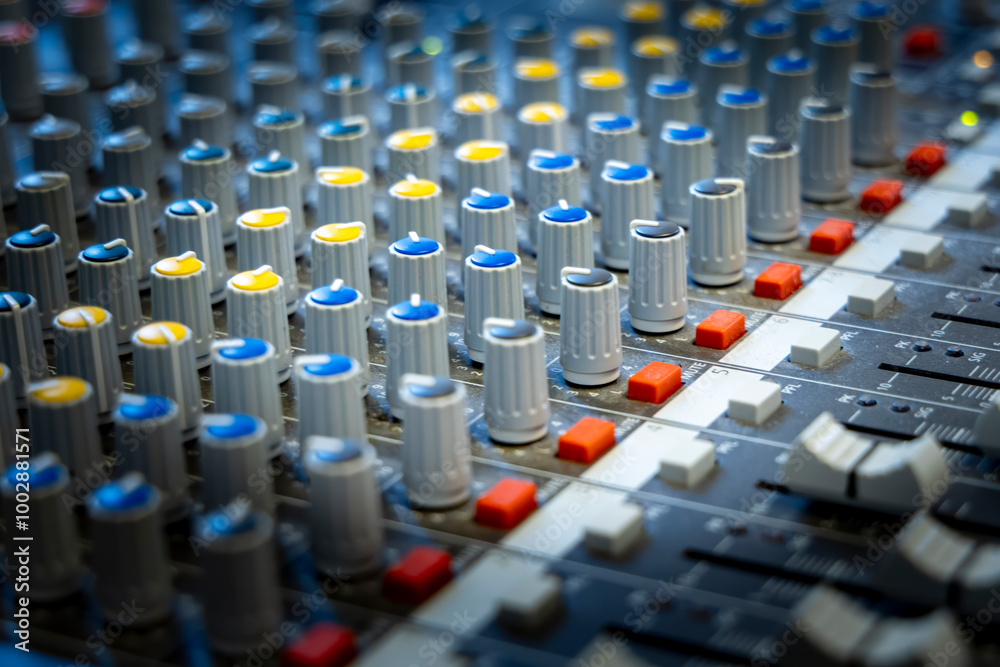Fototapeta premium audio mixer control panel, close up