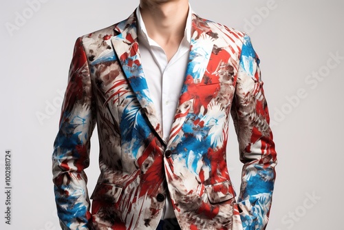 close up formal classic male suit with a tie and pocket square on a mannequin in a store