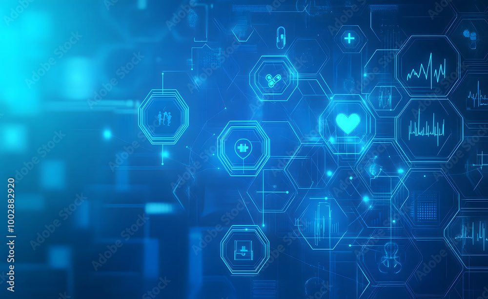 Futuristic Healthcare Interface with Medical Icons and Digital Network Futuristic Healthcare Interface with Medical Icons and Digital Network