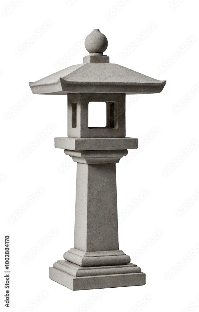 Sturdy stone lantern with a square opening and prominent roof structure. Transparent background Sturdy stone lantern with a square opening and prominent roof structure. Transparent background